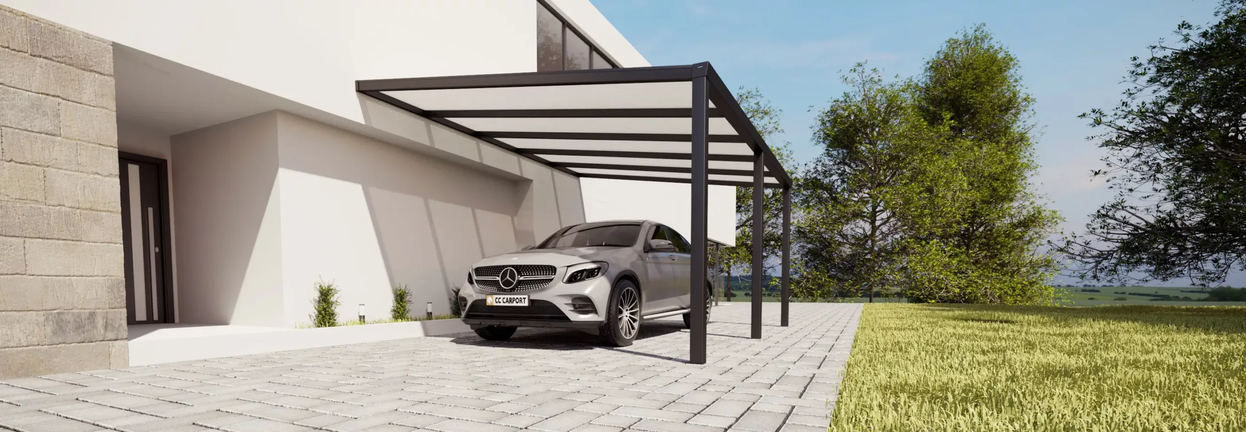 Carport seitlich am Haus Kremer - Sonnenschutzsysteme