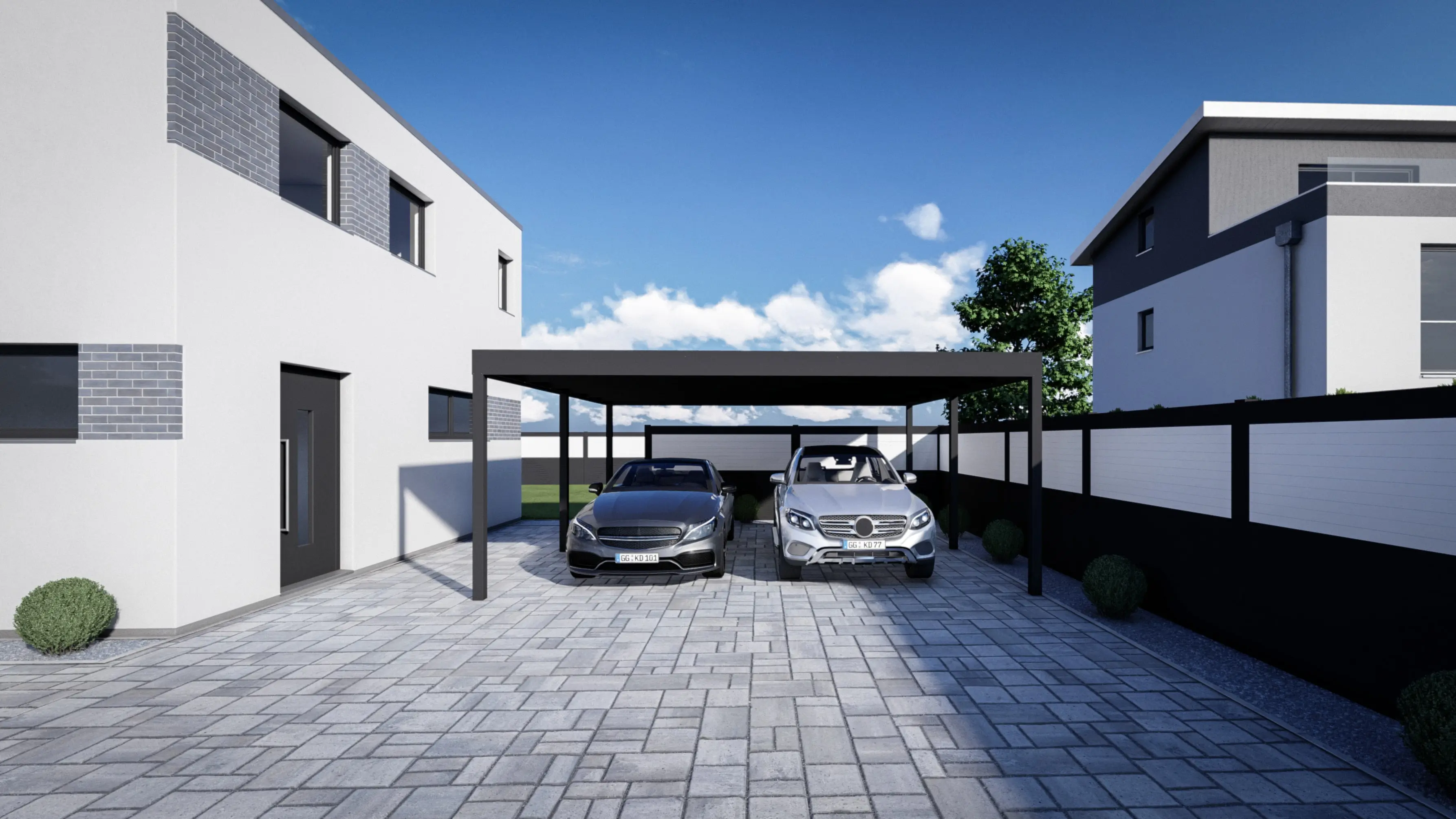 Doppelcarport Schutz für zwei Autos - Kremer Sonnenschutzsysteme