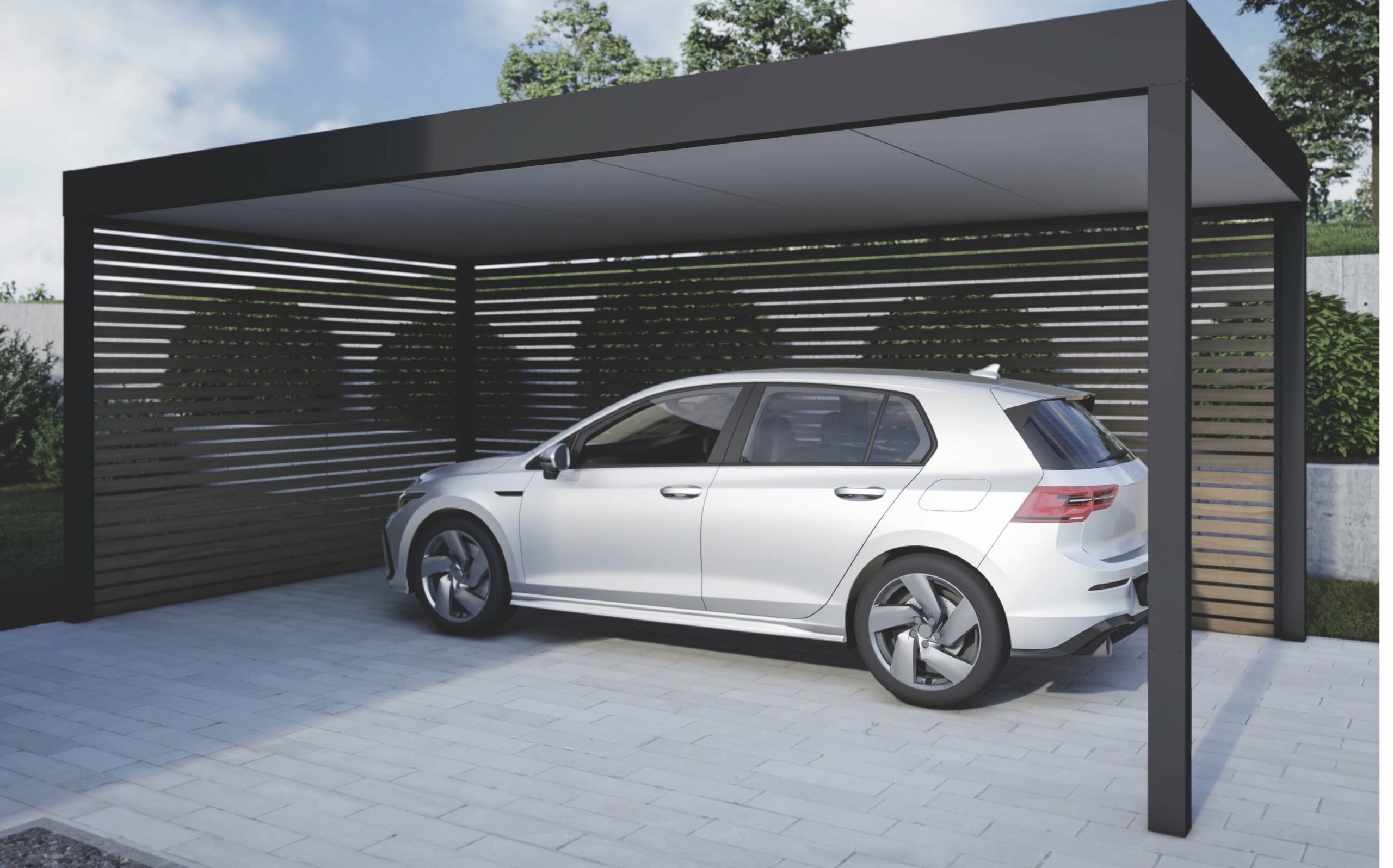 Carport Flachdach mit Begrünung