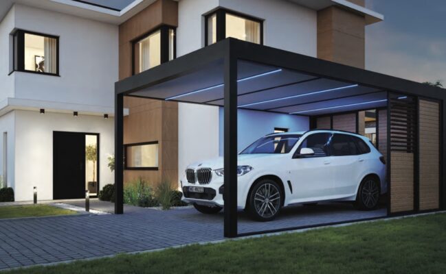 Exklusiver Carport aus Aluminium mit integrierter Beleuchtung – Fachgerechte Montage vom Experten auf Maß