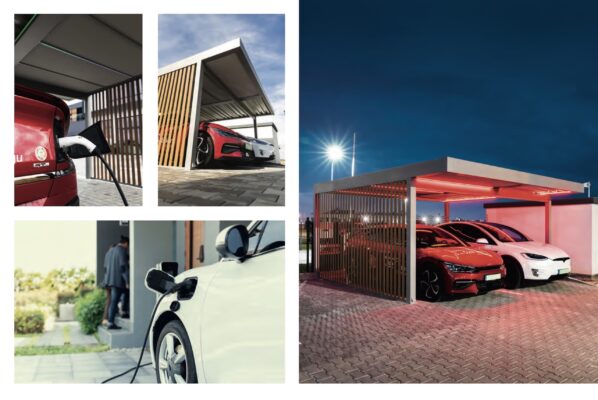 Carport aus Aluminium mit Solaranlage und Ladestation für nachhaltige Mobilität