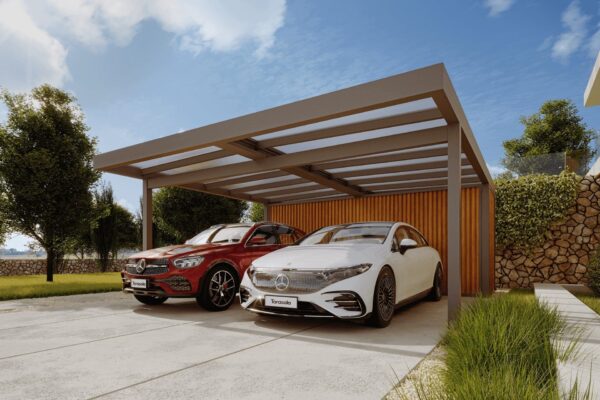 Carport mit Schuppen, Abstellraum, Geräteraum. Doppelcarport.