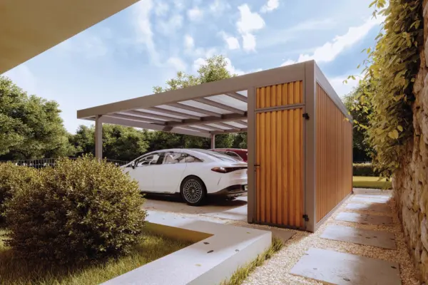 Carport mit Schuppen (Alu) - Doppelcarport III