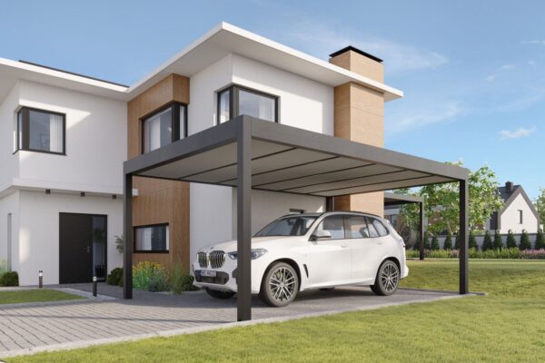 Optional können Sie einen Unterstoff bestellen, der das von unten sichtbare Blech abdeckt. Die Unterseite des Daches besteht dann aus ästhetischem Stoff mit Balken, in denen LED-Strip Beleuchtung montiert werden kann.